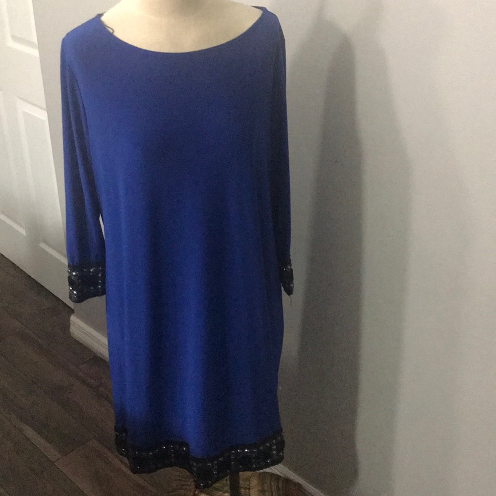 Blue dress with black accents
